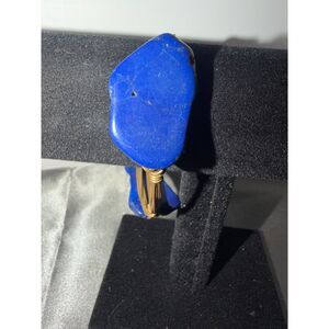 Artisan Sodalite Nugget Wire Wrap Cuff Bracelet Gold Tone Boho